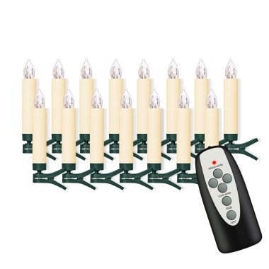 Christbaumkerzen, 15 kabellose LED Mini-Weihnachtskerzen, creme/grün, 110214